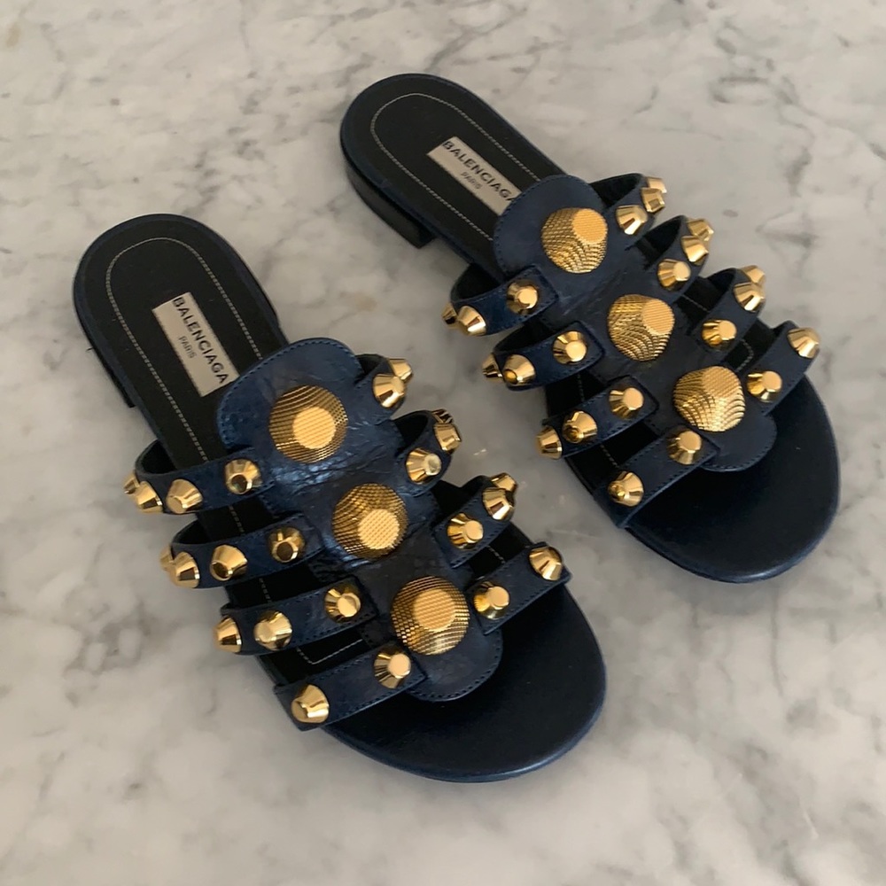 Balenciaga leather Motorcross Studded Flat Sandals